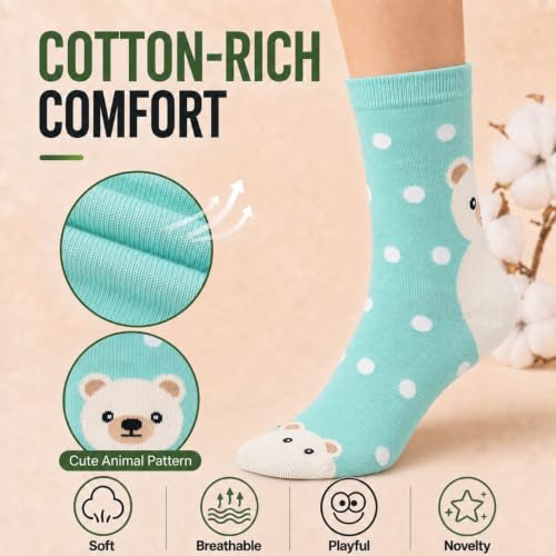 KONY Women's Animal Socks, Cotton Crew Fun Novelty Gifts, 5 Pairs - color: Dot Animals - 5 Pairs
