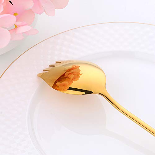 Buyer Star Gold Sporks 2 in 1 Spoons Forks 5 Pieces Stainless Steel Reusable Metal Korean Soup Dinner Spoons Camping Flatware - color: Gold