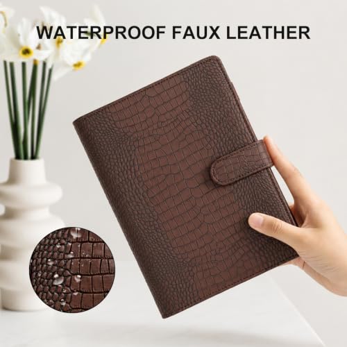 Convend A5/A6 Refillable 6 Ring Faux Leather Binder Cover, Brown Croc - color: Crocodile-brown, size: Luxe-A5