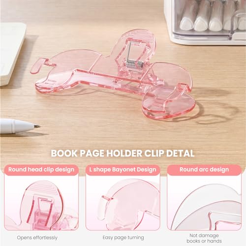 Transparent Book Page Holder for Reading, Large Book Clip, Pink - color: Pink