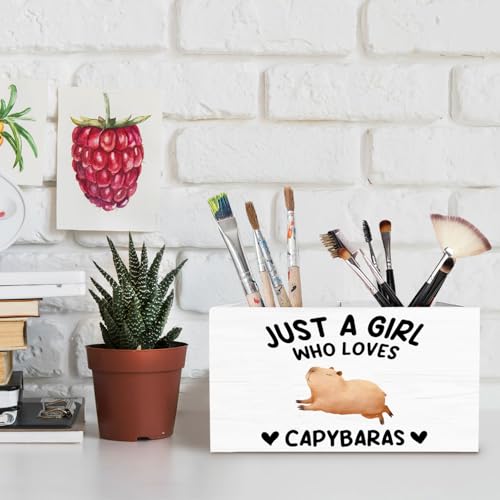 Funny Capybara Pen Holder for Desk, Capybara Lover Gifts Pencil Organizer, Just a Girl Who Loves Capybaras Wooden Box Sign Desk Decor for Home Office Decoration - color: CAPYBARAS