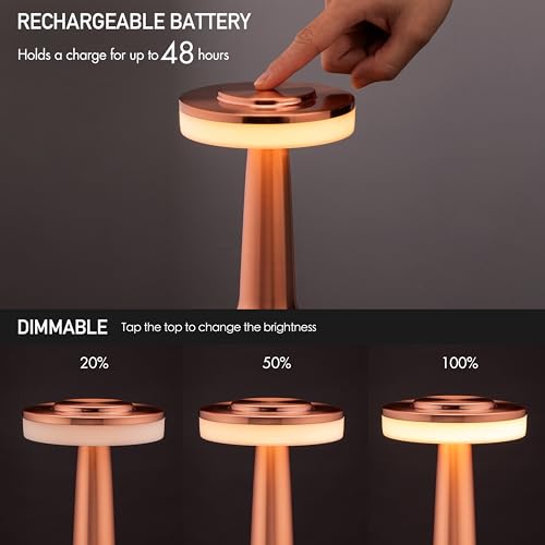 O'Bright Dome Cordless Rechargeable LED Mushroom Table Lamp, Rose Gold - color: Rose Gold