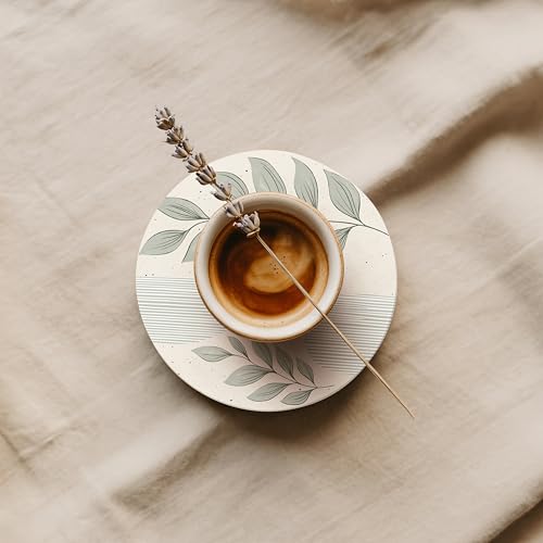VEYRO Ceramic Coasters Set of 4 – Absorbent Stone Drink Coasters with Holder, Non-Slip Cork Backing, Modern Marble Look Coasters for Coffee Table, Desk & Home Decor - color: Leaves 1, size: Set of 4