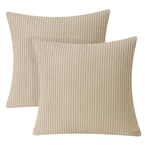 PHF Cotton Waffle Euro Shams 26" x 26", Khaki, No Insert - color: Khaki, size: 26" x 26" (Pack of 2)