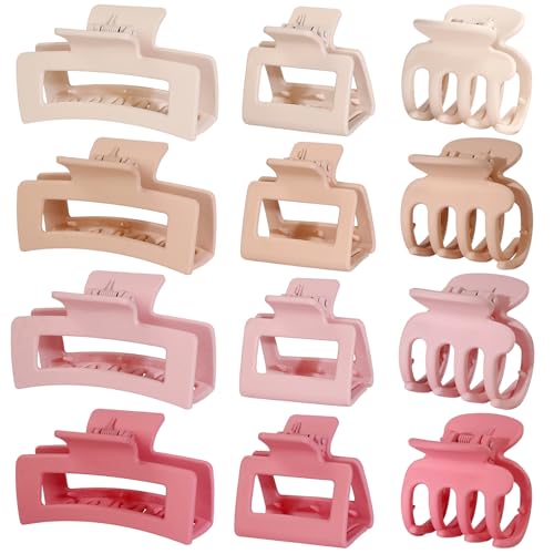 SMKSL 12 Pcs Hair Claw Clips for Women & Girls 3 Styles Hair Accessories - color: Pink