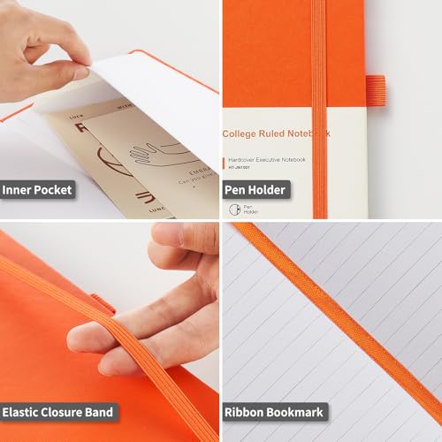 Heture Hardcover Notebooks, A5 Lined Journals Notebook for Writing 160 Pages, 8.2 x 5.5 inch, Classic Ruled Notebooks for College/Work/Travel (Orange, 1 Pack) - color: Orange, size: 1 Pack
