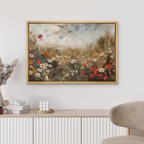MUDECOR Framed Canvas Print Wall Art Vintage Pastoral Landscape with a Path Rustic Countryside Illustrations Fine Art Decorative Zen Multicolor Country/Farmhouse Retro for Bedroom - 24"x36" Natural - color: A03-2404-irs13, size: 36"L x 24"W