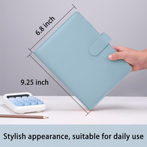 Antner A5 Notebook Binder 6 Ring Refillable Budget Planner Cover for Cash Organizer, PU Leather Loose Leaf Kpop Photocard Holder Small Binder for A5 Planner Inserts with Magnetic Buckle, Airy Blue - color: Airy Blue