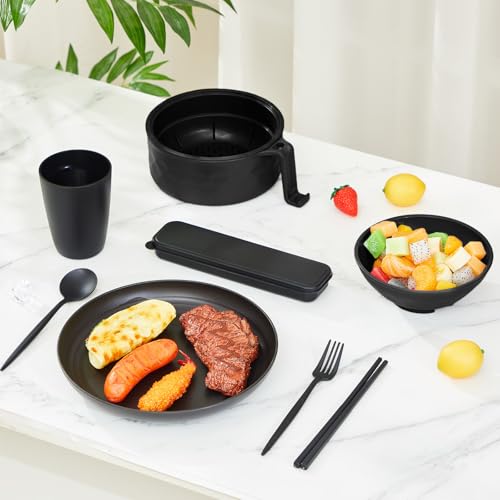 6 Pcs Microwave Ramen Cooker Set 40oz Bowl, Black - color: Black
