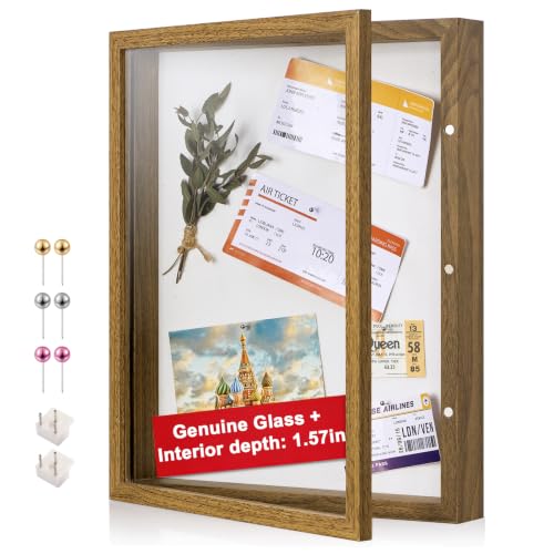 11x14 Brown Deep Shadow Box Picture Frame with HD Clear Glass - color: Brown, size: 11x14