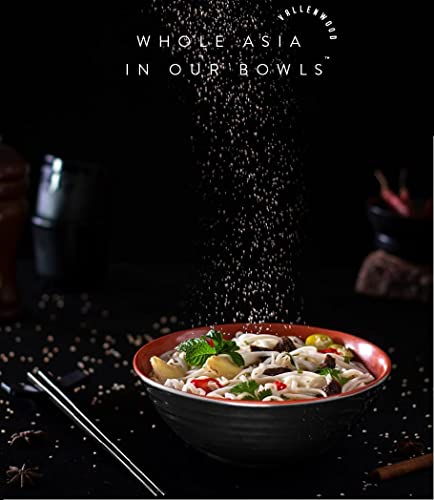 4 Ramen Bowls, 12 pieces Pho set. Red Black Ramen Bowl Set. Unbreakable Melamine. Asian Japanese soup. Spoons And Chopsticks kit. . XL 37 oz. Noodles, Rice, Udon, Thai, Chinese, Korean, Wonton, Miso - color: Red Black x4