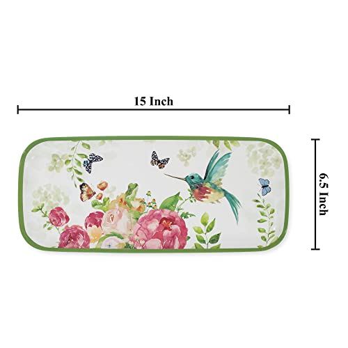 UP Rose Garden Melamine Serving Tray, 15 x 6.5 Inch Rectangular Serving Platter, BPA Free Food Tray for Party Entertaining - color: Rose Garden