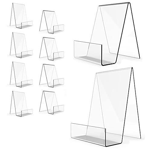 Boloyo Acrylic Book Stand with Ledge,10PC Clear Acrylic Display Easel Transparent Display Stand Holder Tablet Holder for Displaying Books,Magazine,Plate,Pictures,Artworks, CDs - size: 4 inch + 6 inch(10PC)