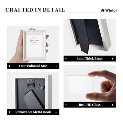 2.5x3.5 Mini Picture Frames Set of 6, Small Polaroid Photo Frame with HD Glass, FSC Certified Eco MDF Wood, Tabletop Desk & Wall Display for Instax Film, Baby Nursery Decor, Wallet Size, White - color: Glass-White