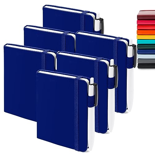 feela 6 Pack Pocket Mini Notebooks Bulk, Small Cute Memo Notepads Hardcover College Ruled Lined Journals with Pen Holder for School Business Work, with 6 Black Pens, 3.5”x 5.5”, A6, Navy - color: A6 6 Navy