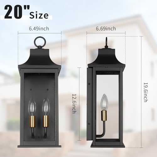 JYZ 2PK 20" Exterior Coach Light Wall Mount, Farmhouse Outdoor Entry Wall Lantern Fixture, Exterior Wall Sconce with E12 Base, Anti-Rust Aluminum with Clear Glass Wall Lamp for Porch, Garage, Patio - size: 20 inch - 2 PK