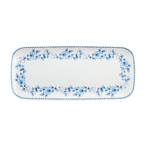 UPware Blue and White Floral Melamine Serving Tray, 15 x 6.5 Inch Rectangular Serving Platter, BPA Free Food Tray for Party Entertaining - color: Blue and White Floral