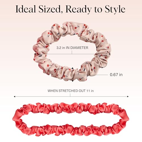 Kitsch Ultra-Petite Satin Scrunchies for Women - Cherry Blossom, 5pcs - color: Assorted Cherry Blossom