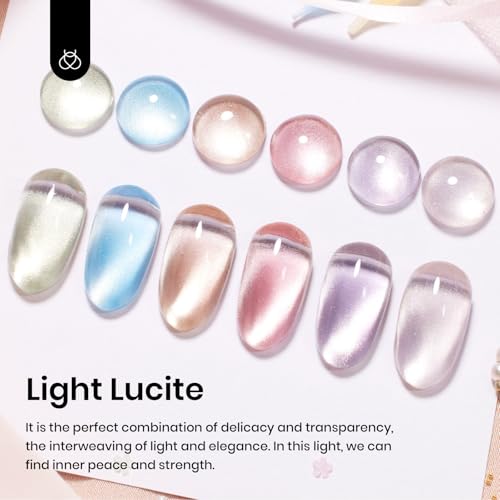 Beetles Cat Eye Gel Nail Polish Set, 6 Colors Pastel Gel Polish Kit - color: 0-0-Light Lucite