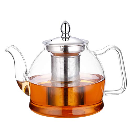 HIWARE 1000ml Glass Teapot with Removable Infuser, Stovetop Safe Tea Kettle, Blooming and Loose Leaf Tea Maker Set - size: 33 oz