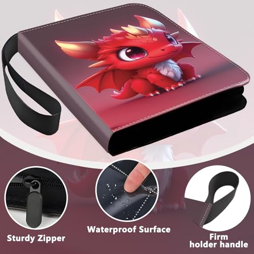 4 Pocket Trading Card Binder, Holds 400 Cards, Zipper Binder - color: Red Dragon