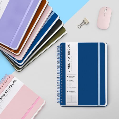 Lined Spiral Notebook for Women, A5 College Ruled Leather Spiral Journals - color: Blue, size: A5