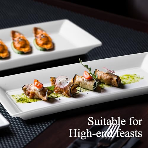14" Rectangular Platters Set of 4, White Ceramic Platters, Large Serving Plates for Party, Entertaining, Wedding, Rectangle Serving Dishes for Steak, Sushi, Appetizer, Oven Dishwasher Safe - color: White 2