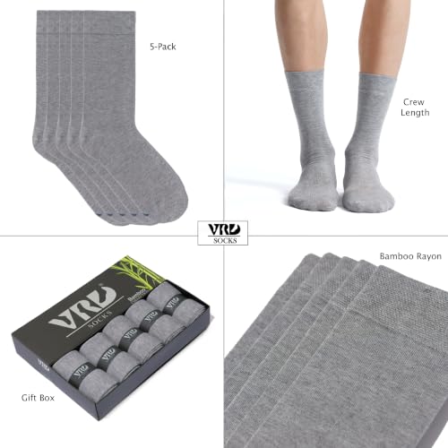 VRD Men's Dress Socks Bamboo Rayon, 5-Pack Crew Socks, Multiple Colors and Designs, Shoe Size 8-13, Gift Box - color: 13: Light Grey, 5-pack Solid