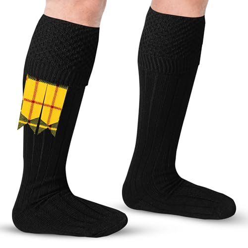 DSS KILTS-Kilt Hose, Tradional Scottish Kilt Scocks Wool Blend, Bubbled Design Kilt Socks for USA Shoe Sizes - color: Black, size: Small