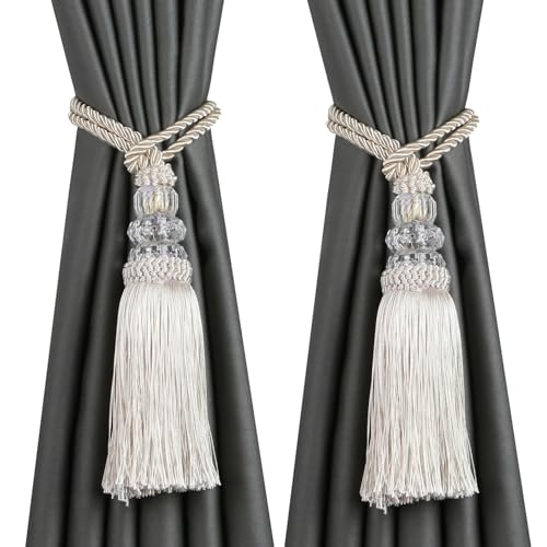 2 Pack Curtain Tiebacks with Tassel, Beige - color: Beige, size: 2