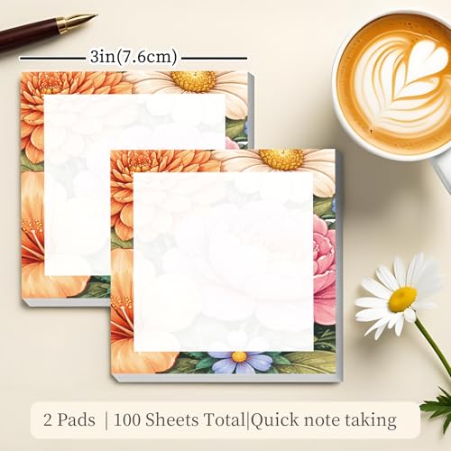 Sticky Notes 3x3 Inches, Cute Self-Stick Note Pads, Funny Memo Pads, Easy to Post Sticky Notes for Office, Home & Notebook Cute Colorful Flower - color: Cute Colorful Flower