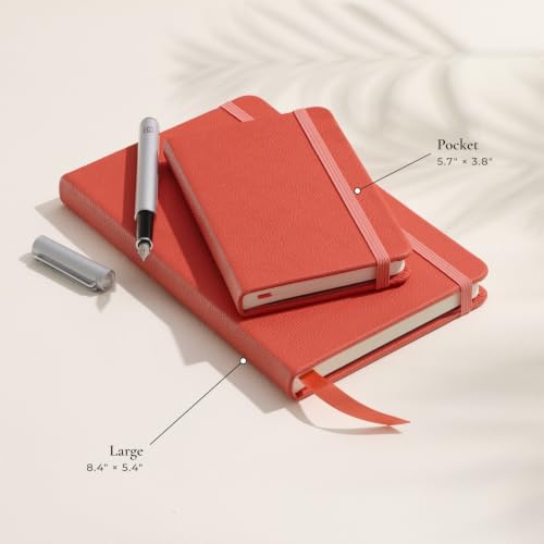 Leather Notebook, Writing Journal, Coral Red - color: Coral Red, size: Large