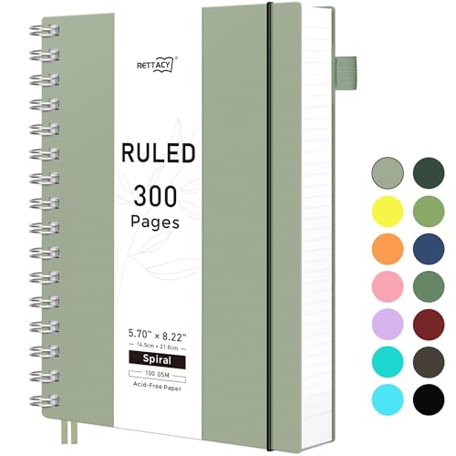 RETTACY Spiral College Ruled Notebook, 300 Pages, A5 Size (5.7" x 8.2") - color: Light Green, size: 5.7" x 8.2"