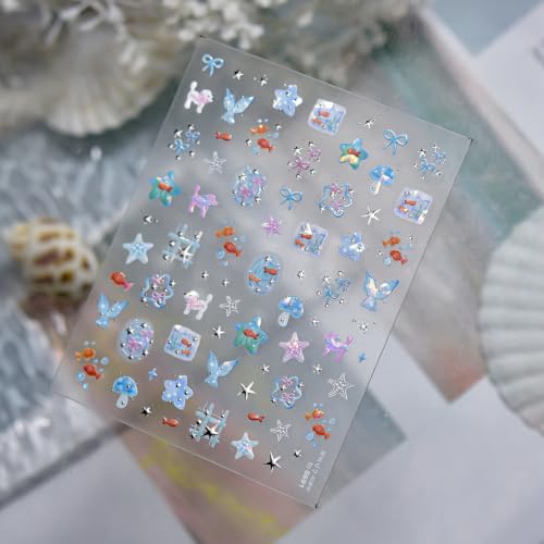 5D Embossed Under The Sea Stickers for Nail Art Jelly Fish Self-Adhesive Nail Art Decals for Women Nail Supplies Art Design Stickers (to5691) - style: to5691