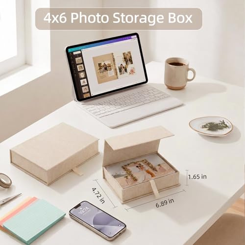 Photo Storage Box 4x6, Linen Photo Box - Beige - color: Beige, size: 4"x6"