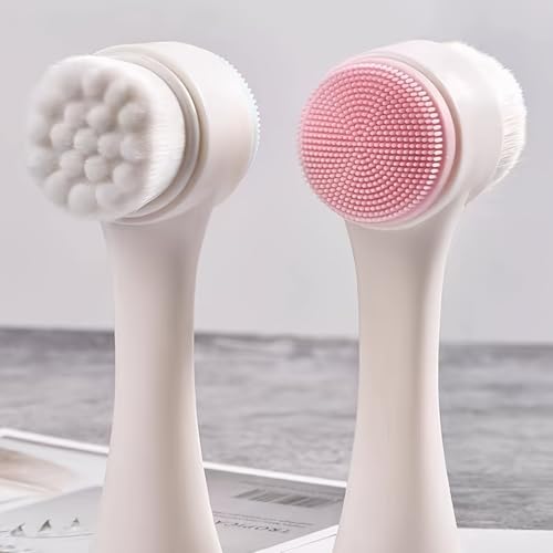 1pc Face Brush 2 in 1, Facial Cleansing Exfoliating Scrubber Brush, Silicone Double-Sided Manual Facial Cleanser Tool - color: Pink