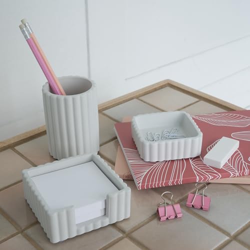 Modern Aesthetic Desk Accessories Set of 3 - Stylish Concrete Organizers - color: Gray