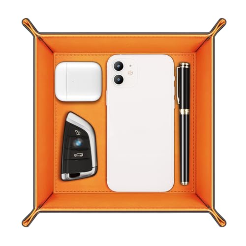 SITHON Valet Tray Desktop Storage Organizer Nightstand Caddy Holder - color: Orange