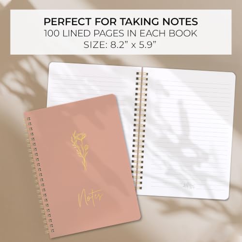 ZICOTO Aesthetic Spiral Notebook Set of 3 - Cute 8x6 College Ruled Journals - color: rose-mustard-emerald, size: Medium 8x6