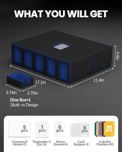 Gomyrod 5 Row 4200+ Trading Card Storage Box with Commander Display - color: Black/Blue, size: 4200+
