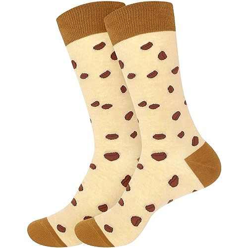 BambooMN Men's Cotton Colorful Design Fashion Novelty Dress Socks - color: Coffee Beans - 2 Pairs, size: 5-9