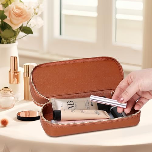 Pinkmik Double Layer Makeup Bag, Brown, Double SLIM - color: B3/Brown, size: 2-Layer SLIM