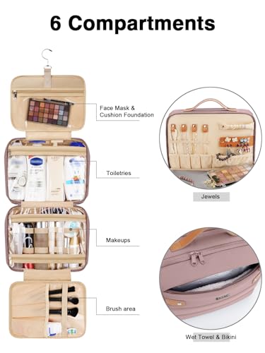 Women's Hanging Toiletry Bag, Waterproof Travel Cosmetic Organizer with Jewelry Storage, Large Capacity Makeup Case for Full-Size Skincare & Bathroom Essentials, Portable Cosmetic kit, Dark Purple - color: Dark Purple