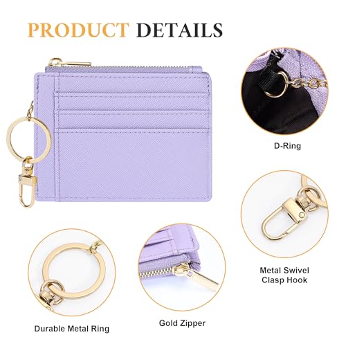 Sodsay Card Case Slim Front Pocket Wallet for Women Credit Card Holder with Keychain | Slim, Credit Card Holder, Front Pocket, with Keychain - color: CH Light Purple