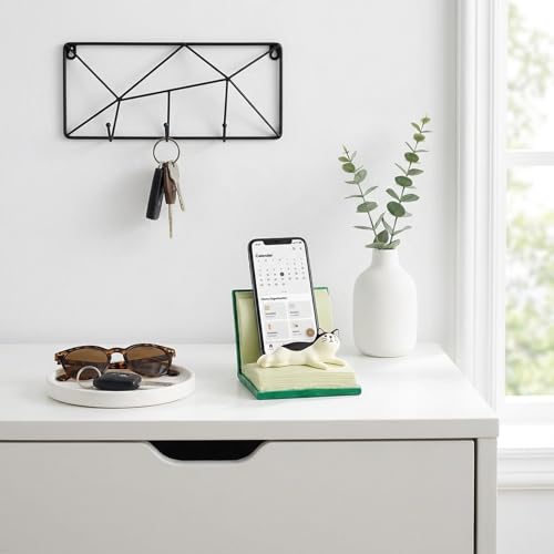 RAQWI Black and White Cat on Green Book, Resin Phone Stand, Desk Decor - color: Green