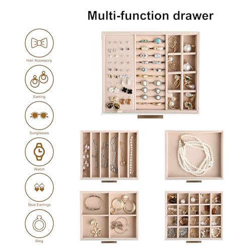 Frebeauty Jewelry Box for Women,Clear Lid Jewelry Organizer with 5 Drawers - color: White, size: 5 Drawer