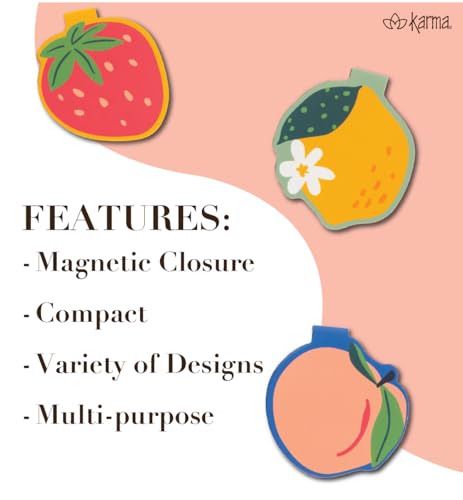 Karma, Magnetic Bookmarks Set of 3, Cute Bookmarks for Women, Page Markers for Students Teachers Reading, Fruit