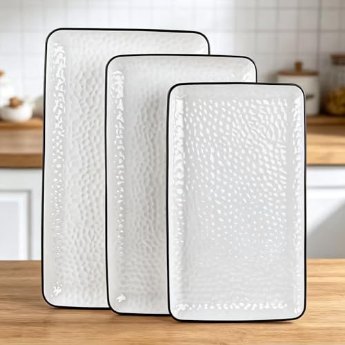 Serving Platters, 16/14.3/13.1Inches Large Serving Dishes for Entertaining, Rectangular Serving Tray, Ceramic Serving Dish, White Platters for Serving Food, Appetizers, Entertaining, Party, Set of 3
