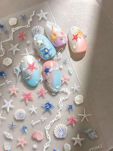 5D Embossed Under The Sea Stickers for Nail Art Jelly Fish Self-Adhesive Nail Art Decals for Women Nail Supplies Art Design Stickers (YT5942Te) - style: YT5942Te
