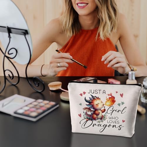 Dragon Gifts For Women Makeup Bag Just a Women Who Loves Dragons Travel Zipper Pouch Dragon Themed Christmas Graduation Birthday Gifts for Daughter Sister Friend Animal Lovers - color: Just a Women Who Loves Dragons